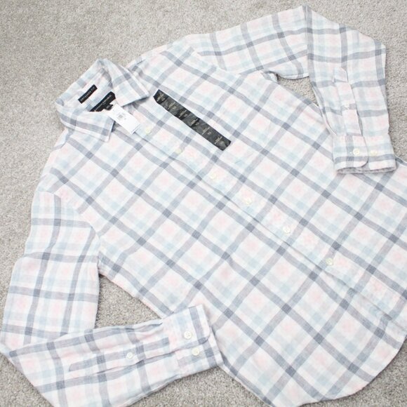 Banana Republic Untucked Shirt NWT Mens XS White/Pink/Blue Slim Fit L/S Cotton - Picture 7 of 15